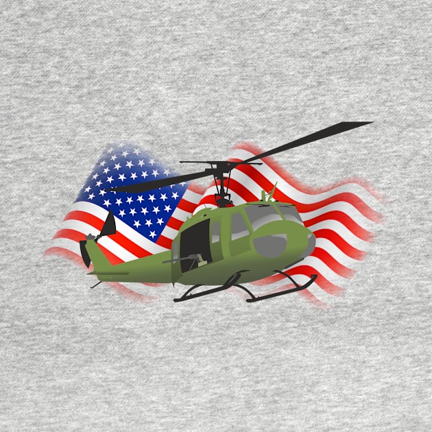 UH-1 Huey Helicopter with American Flag by NorseTech